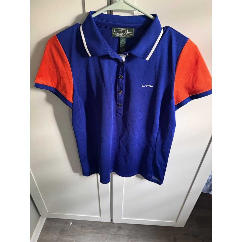 Lauren Active Ralph Lauren Polo Shirt Womens Medium Blue Orange Colorblock Golf‎